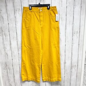 Weekday Pants Women Size 42 Vida Denim Trouser Yellow High Rise Zip Fly Pockets